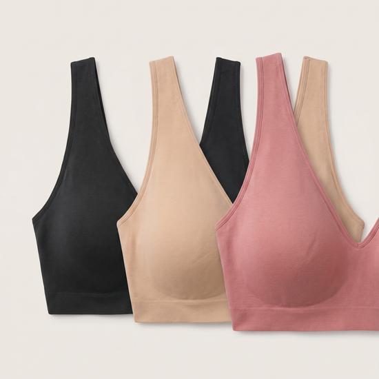 YOMA Big Breast Komfort-BH 3er Set – drei BHs nebeneinander