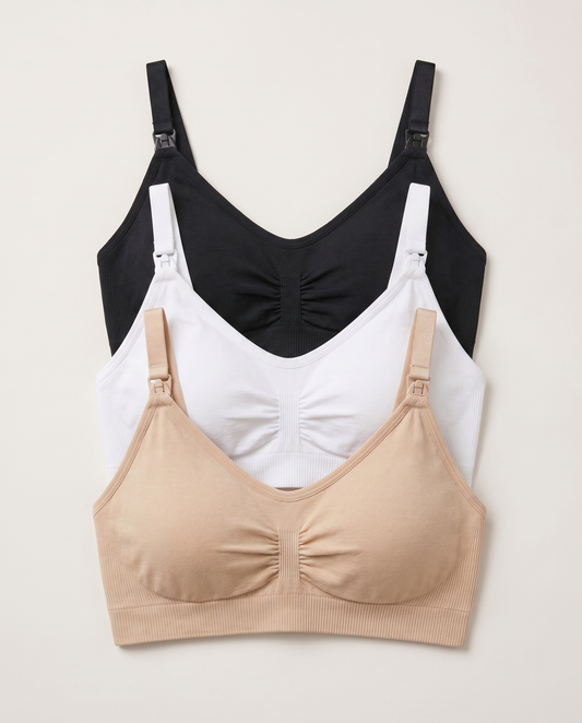 YOMA BabyMama Still-BH 3er Set – drei BHs nebeneinander